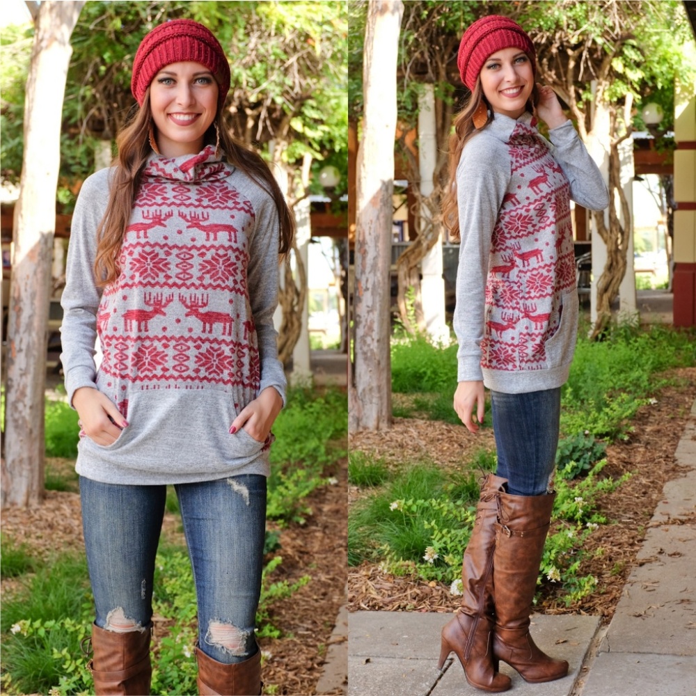 Heather Gray Reindeer Sweater Tunic - Picture 2 of 3